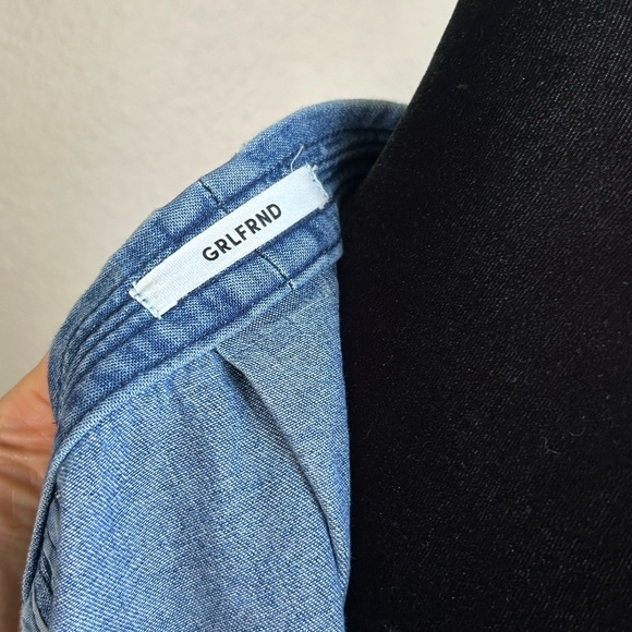 GRLFRND Womens Kate Robe Denim Jean Wrap Mini Raw-Edge-Hem Dress - Picture 7 of 7